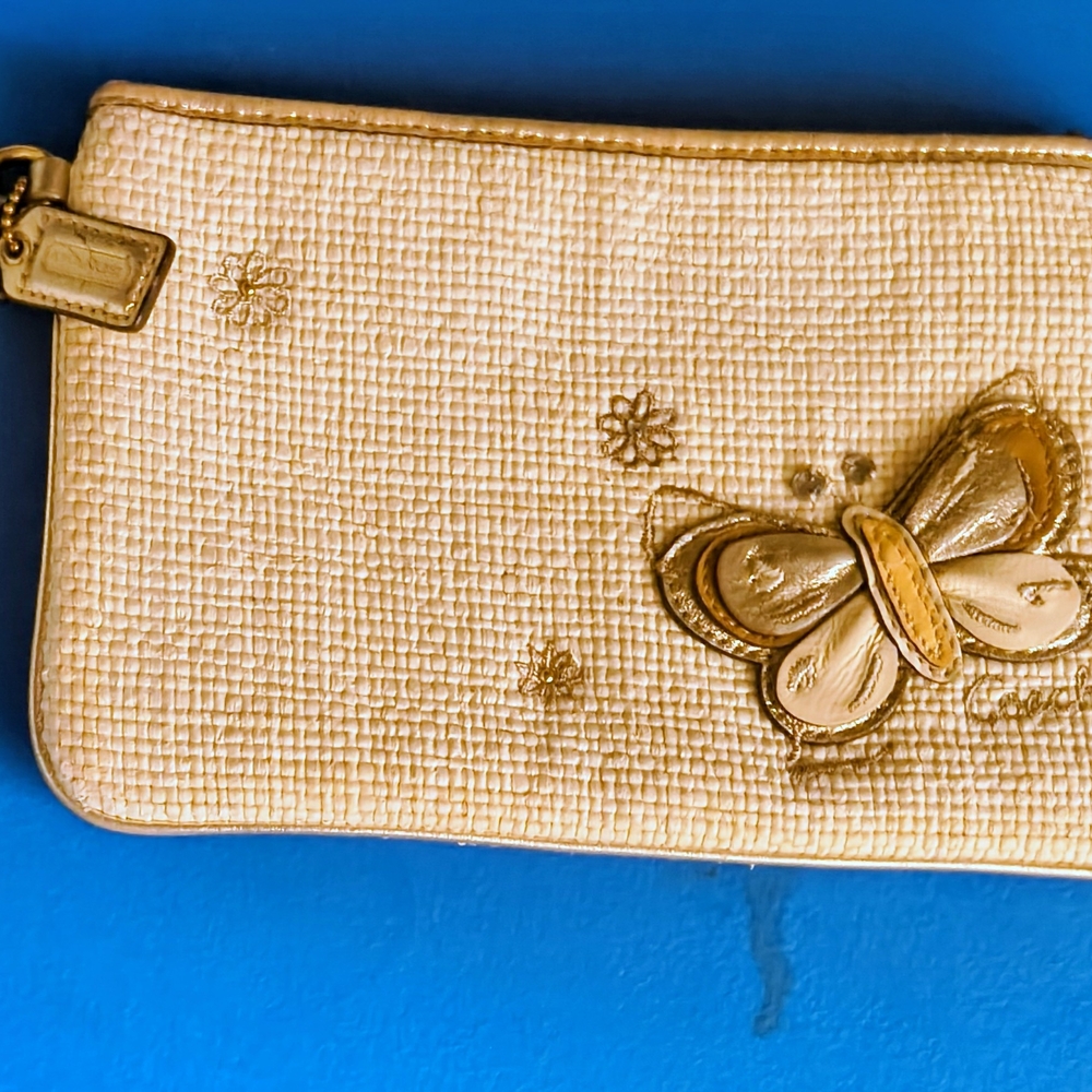Coach Raffia Y2k Wristlet with Butterfly Design